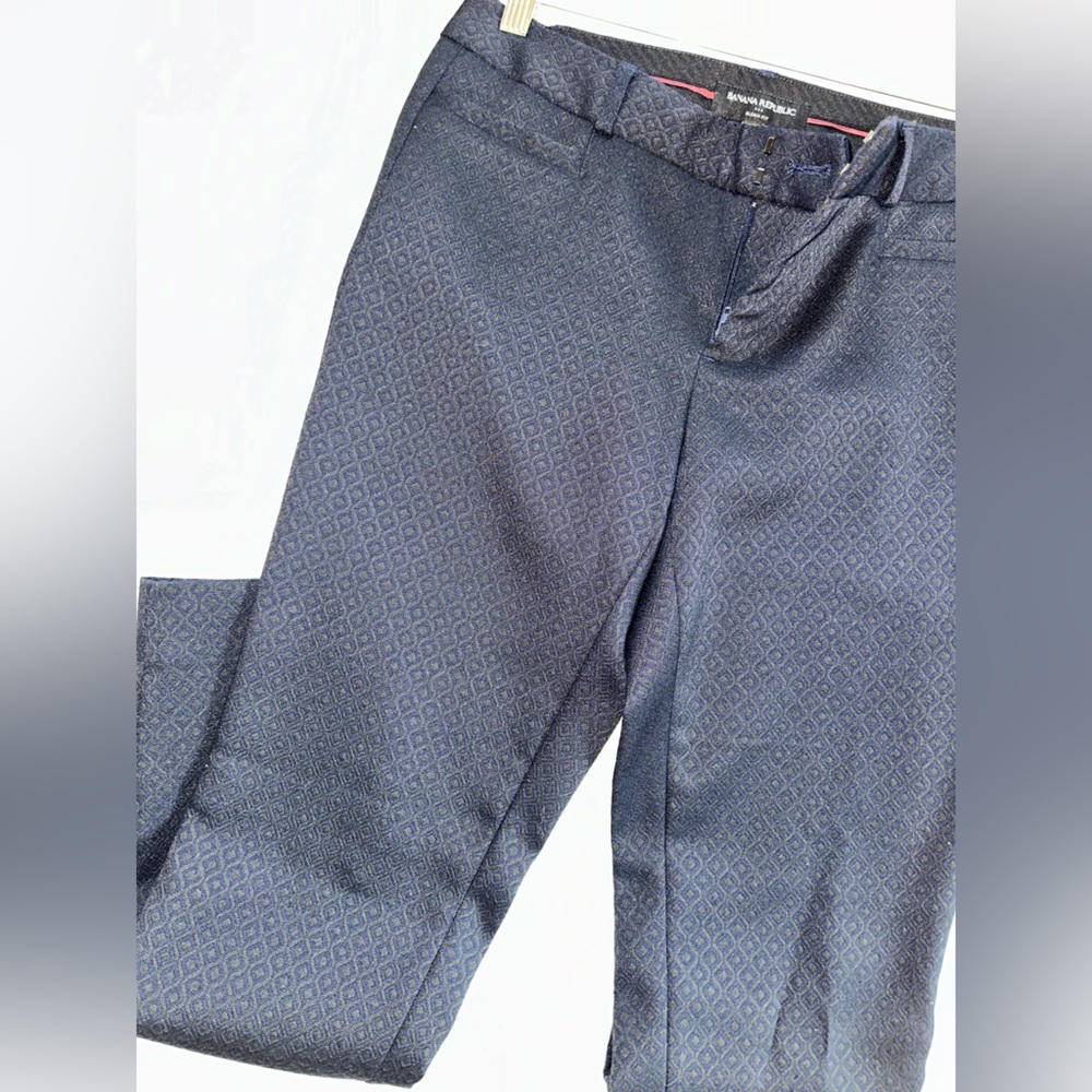 Banana Republic Sloan trouser, blue and black subtle print, size 2